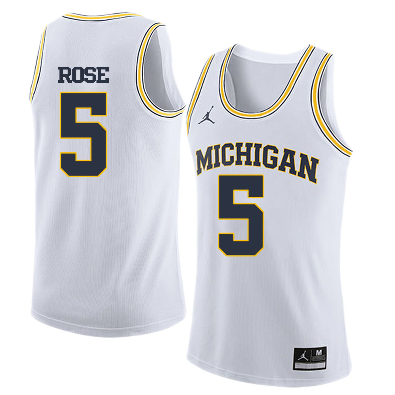 Men Jordan University of Michigan Basketball White #5 Rose Customized NCAA Jerseys->customized ncaa jersey->Custom Jersey